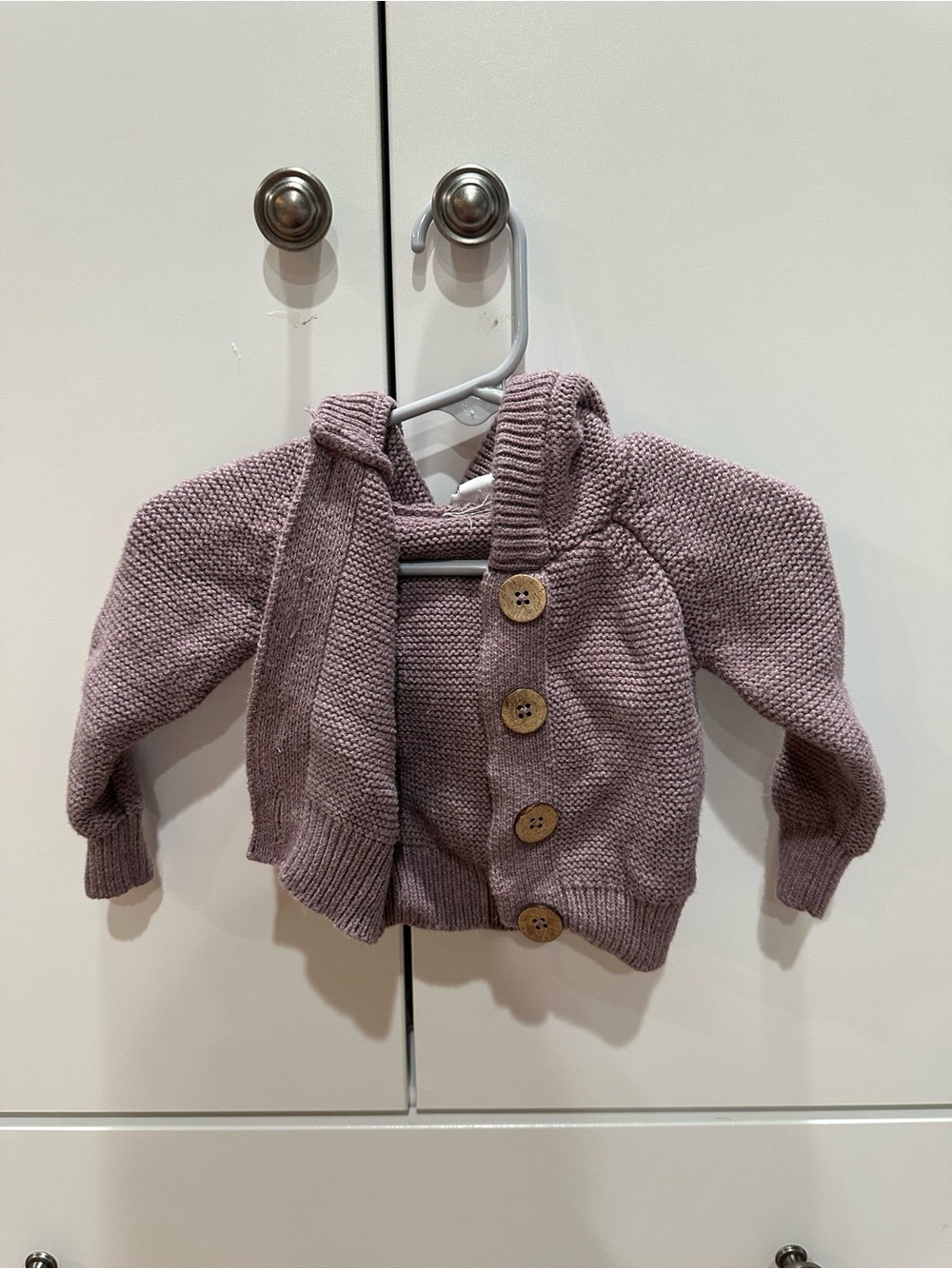 Jamie Kay Mauve Knit Bear Hood Cardigan Sweater